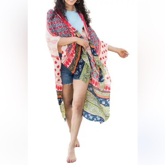 SAACHI Colorful Color block Floral Boxy Cut Kimono - Picture 9 of 9